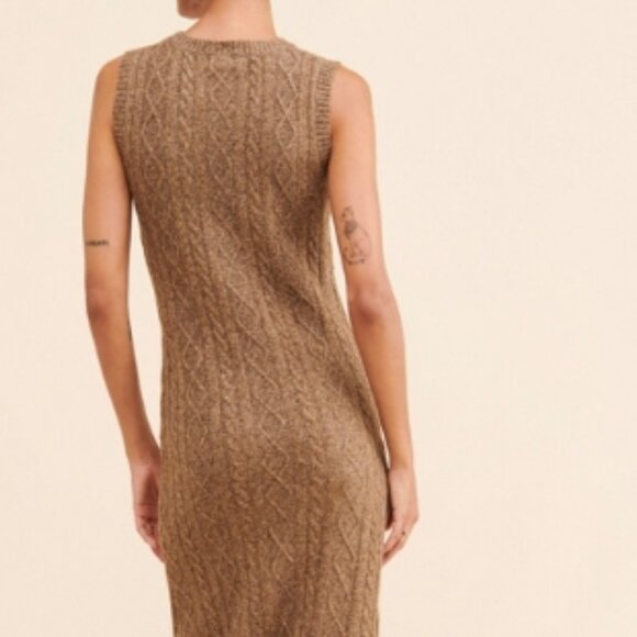 Anthropologie Cable knit Midi Sweater Cream Tan Dress Cardigan Set Medium - Picture 2 of 7